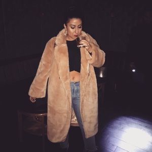 H&M camel faux fur coat